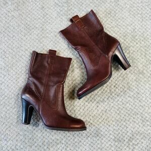 vintage chocolate brown slouchy leather heeled ankle boots nine west 8 western
